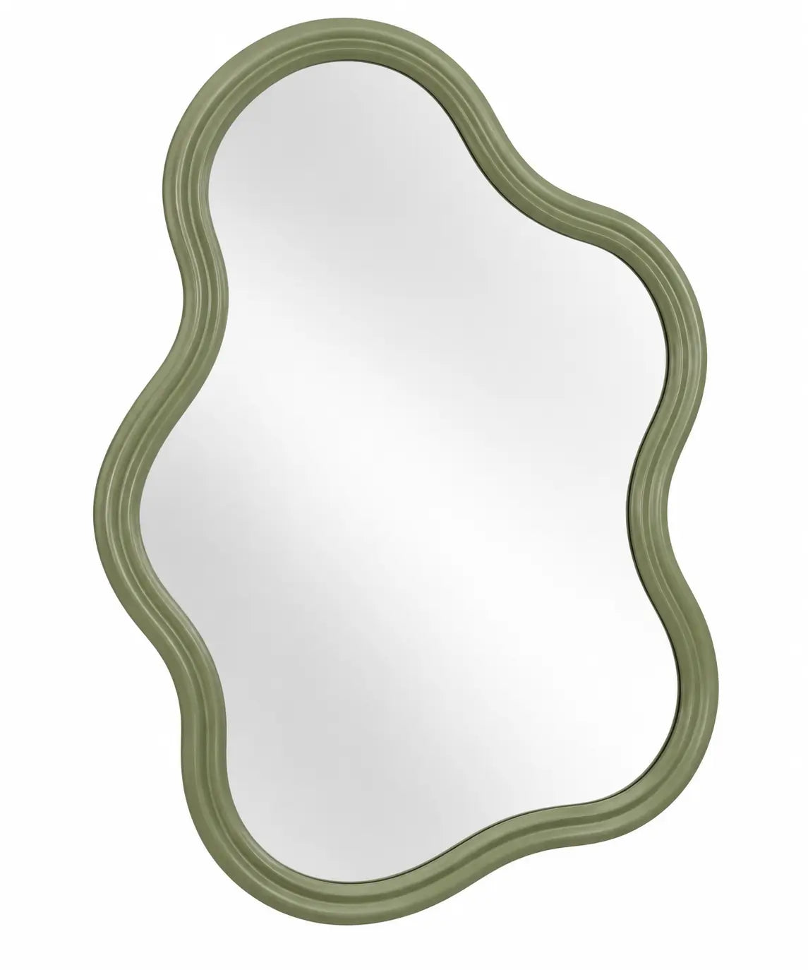 Espejo decorativo con marco de contorno redondeado, verde y plateado