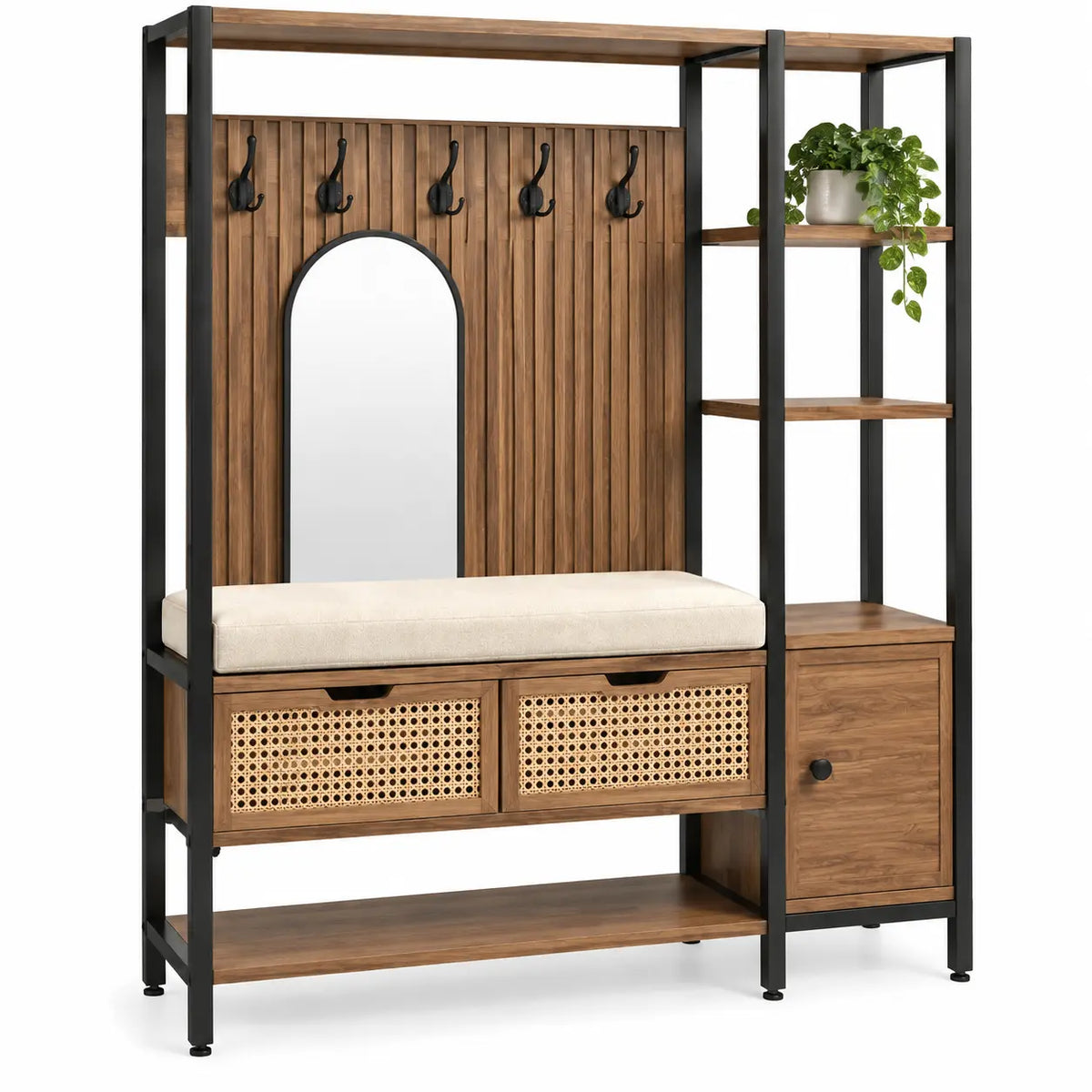 Mueble de recibidor con espejo integrado, marrón y negro