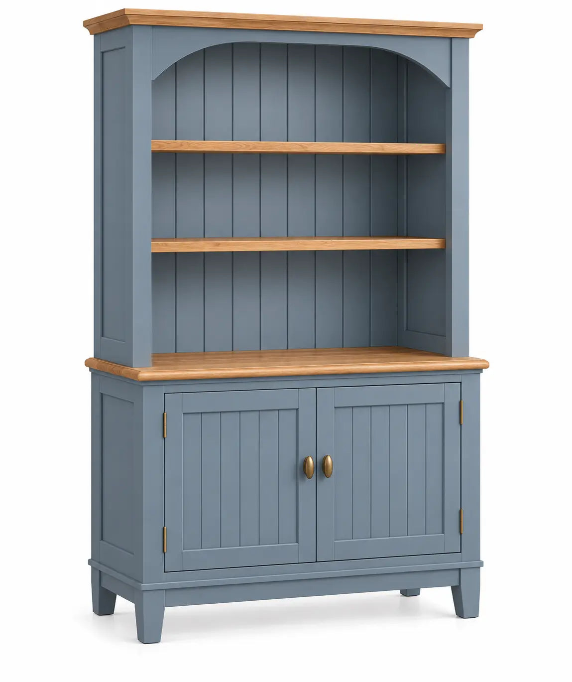 Estantería con almacenamiento con formas arqueadas, azul y marrón